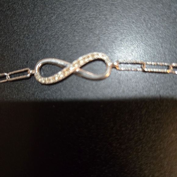 White Sapphire (Lab Created) Silver Infinity Bracelet 8 Inches GUC - Picture 2 of 9